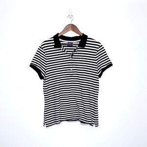 Le Tigre Women’s XL Striped Polo Shirt Black White Short Sleeve